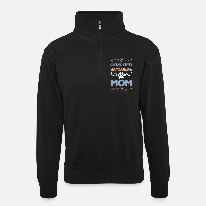 Certified Samoyed Mom Wings - Unisex Pullover mit Zip-Kragen - Schwarz