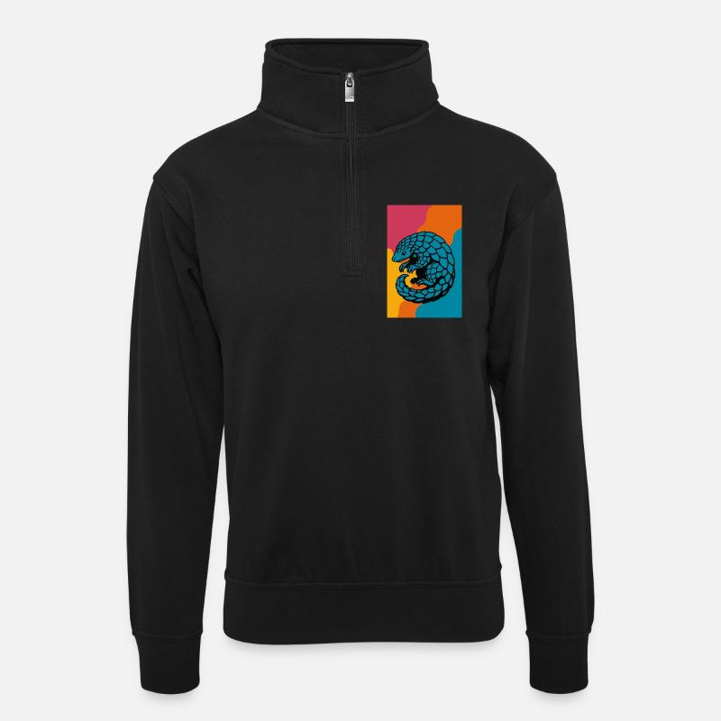 Pangolin Pop Art - Unisex Pullover mit Zip-Kragen - Schwarz