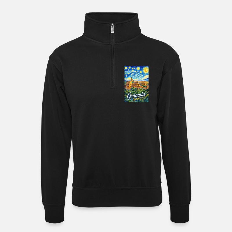 Granada Spain - Unisex Pullover mit Zip-Kragen - Schwarz