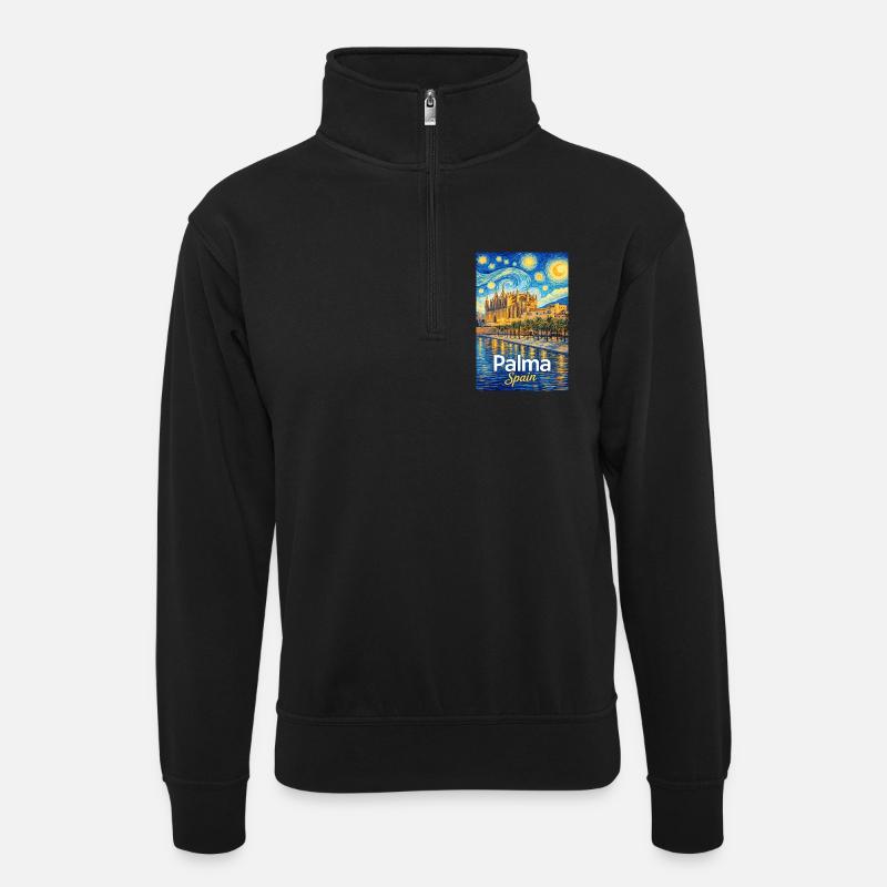 Palma Spain - Unisex Pullover mit Zip-Kragen - Schwarz