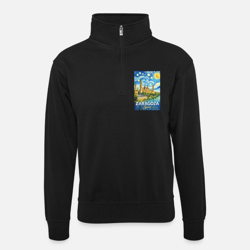Zaragoza Spain - Unisex Pullover mit Zip-Kragen - Schwarz