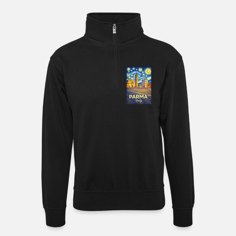 Parma, Italien - Unisex Pullover mit Zip-Kragen - Schwarz