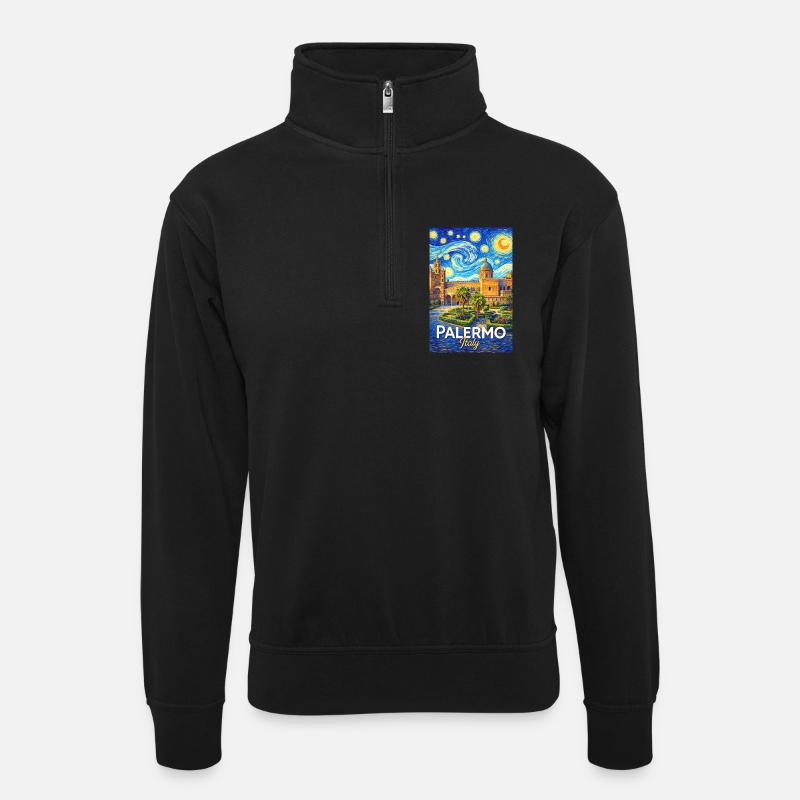 Palermo, Italien - Unisex Pullover mit Zip-Kragen - Schwarz