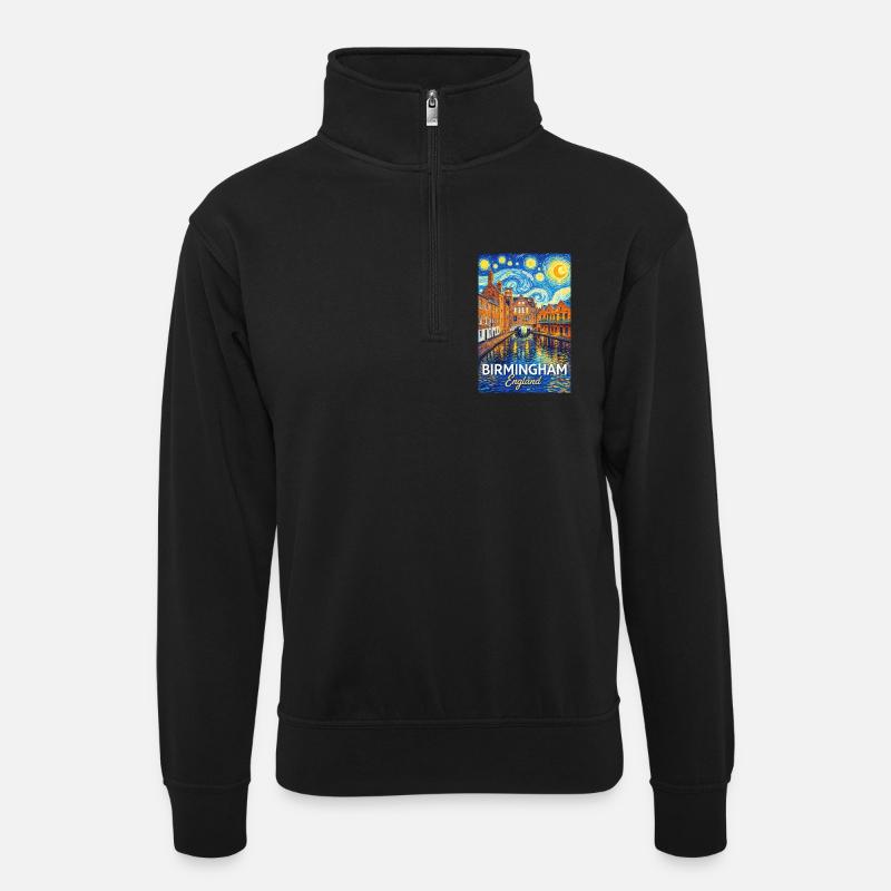 Birmingham, England - Unisex Pullover mit Zip-Kragen - Schwarz