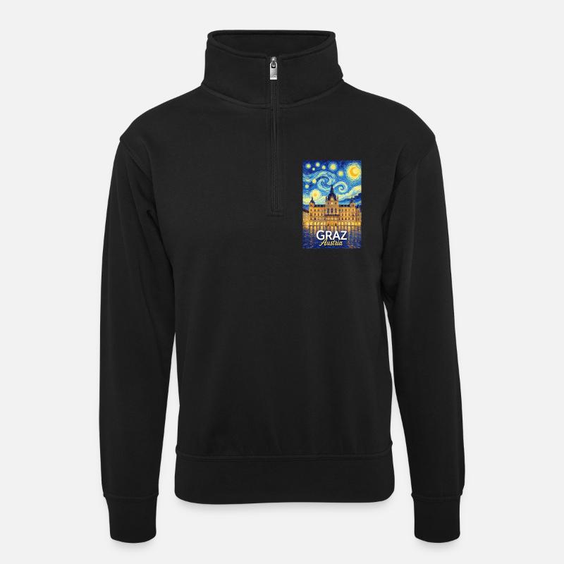 Graz, Österreich - Unisex Pullover mit Zip-Kragen - Schwarz