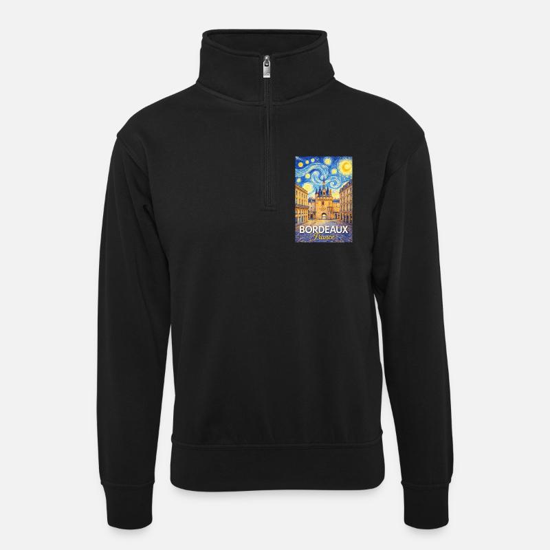 Bordeaux, Frankreich - Unisex Pullover mit Zip-Kragen - Schwarz