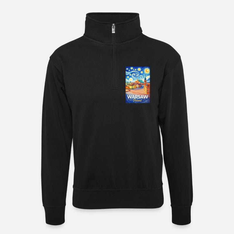 Varsovie, Pologne - Sweat col montant zippé unisexe - noir