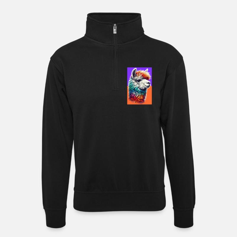 Alpaka - Unisex Pullover mit Zip-Kragen - Schwarz