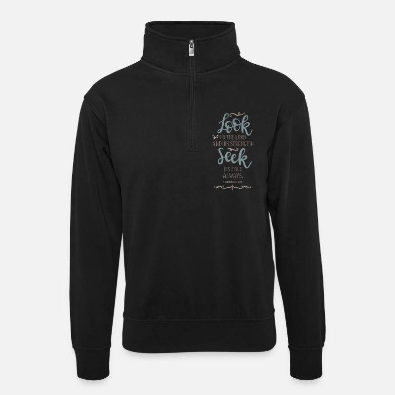 Suche seine Kraft - Unisex Pullover mit Zip-Kragen - Schwarz