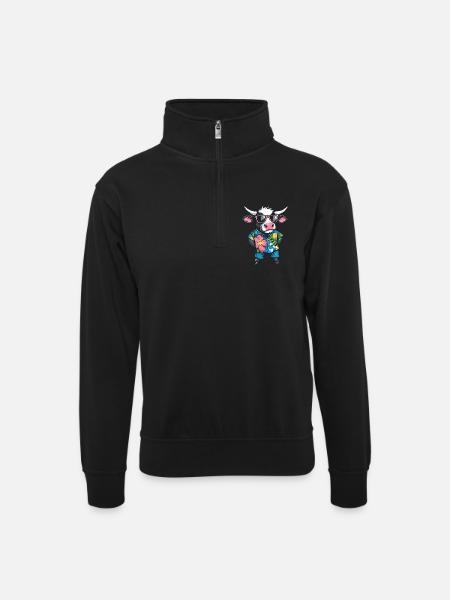 Cow Comic Holiday - Unisex sweater with zip collar - black