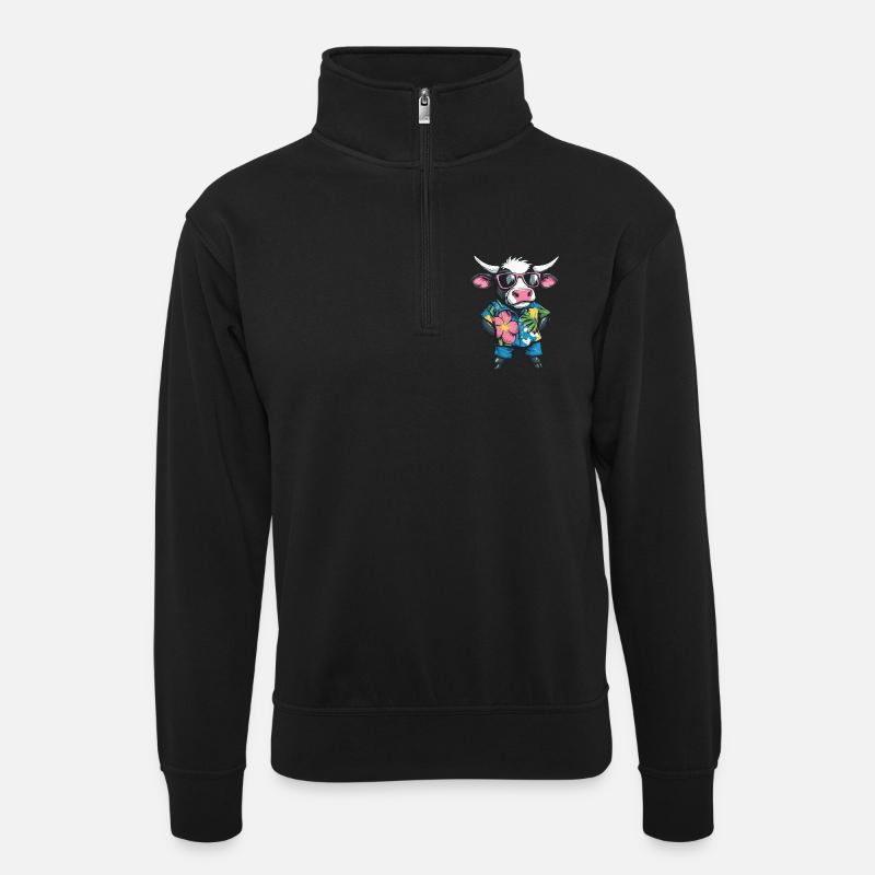 Vache Bande dessinée Vacances - Sweat col montant zippé unisexe - noir