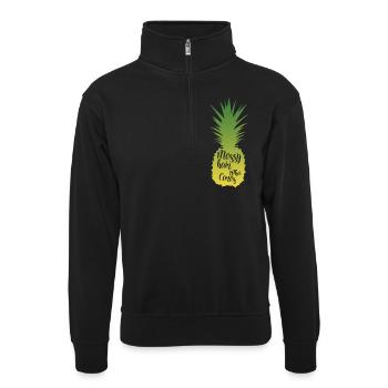 MESSY HAIR WHO CARES - Unisex sweater with zip collar - black - Front