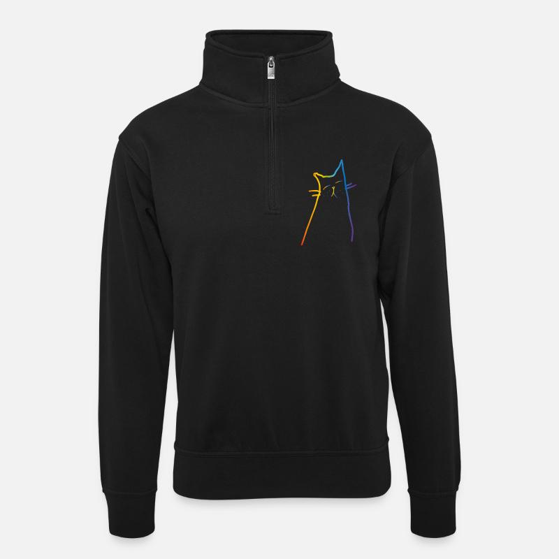 Rainbow Cat - Unisex Pullover mit Zip-Kragen - Schwarz