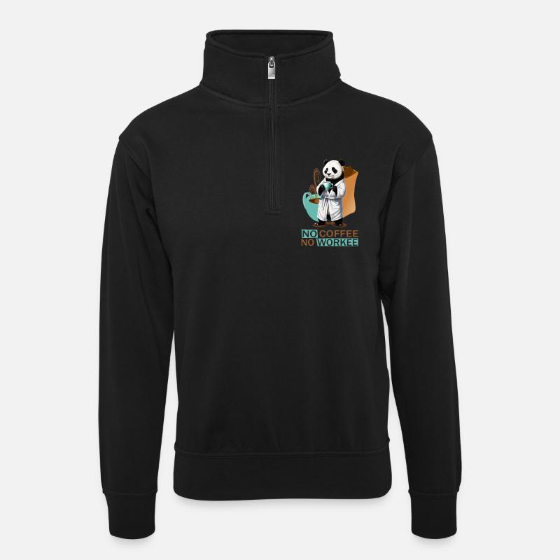 Panda mit Bademantel - Unisex Pullover mit Zip-Kragen - Schwarz