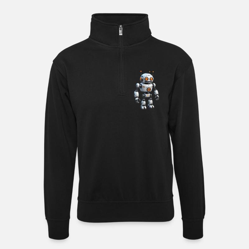Cartoon Roboter - Unisex Pullover mit Zip-Kragen - Schwarz