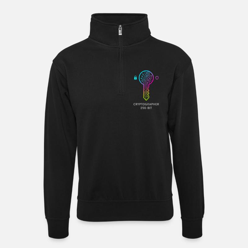 Expert in Cryptography and 256-bit Security - Unisex sweater with zip collar - black