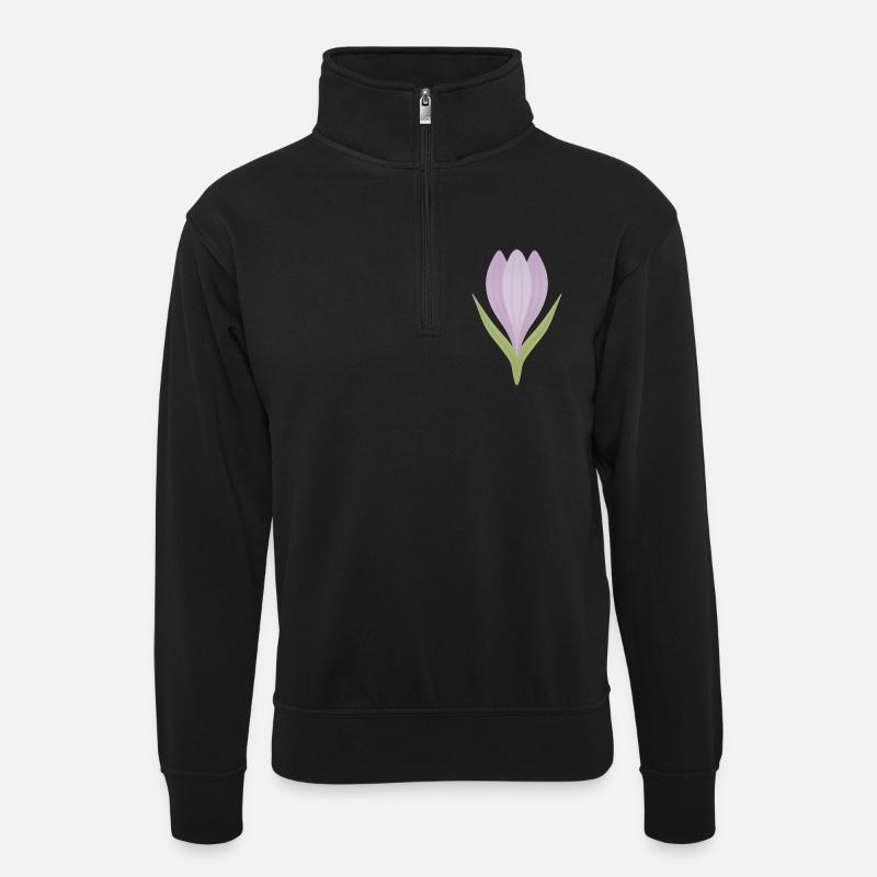 Lilac Crocus Bloom Illustration - Unisex Pullover mit Zip-Kragen - Schwarz