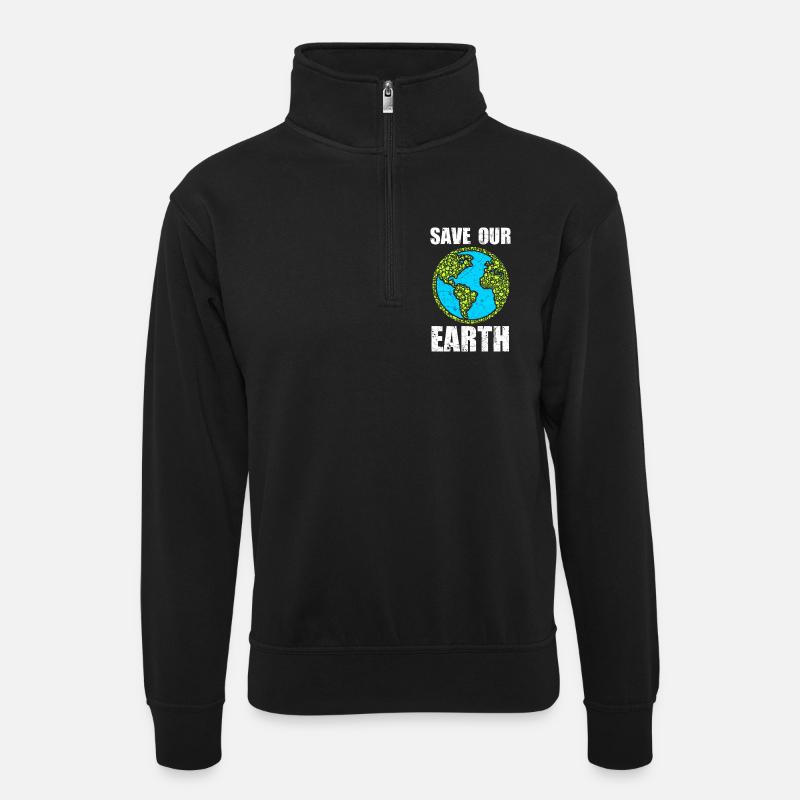 Save Our Earth - Unisex Pullover mit Zip-Kragen - Schwarz