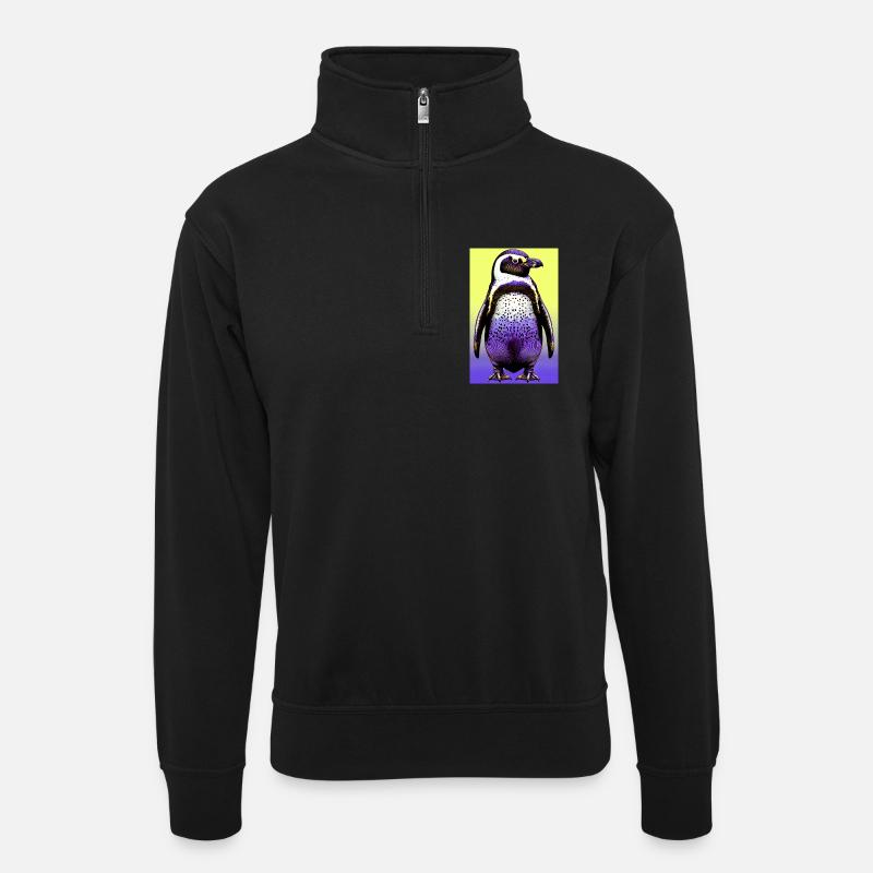 penguin - Unisex sweater with zip collar - black