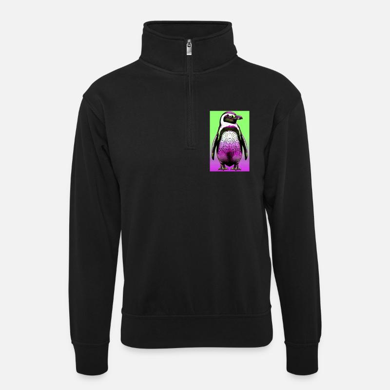 penguin - Unisex sweater with zip collar - black
