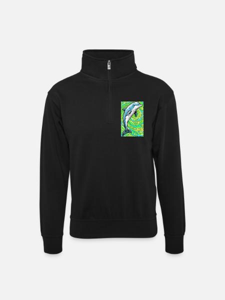 dolphin - Unisex sweater with zip collar - black