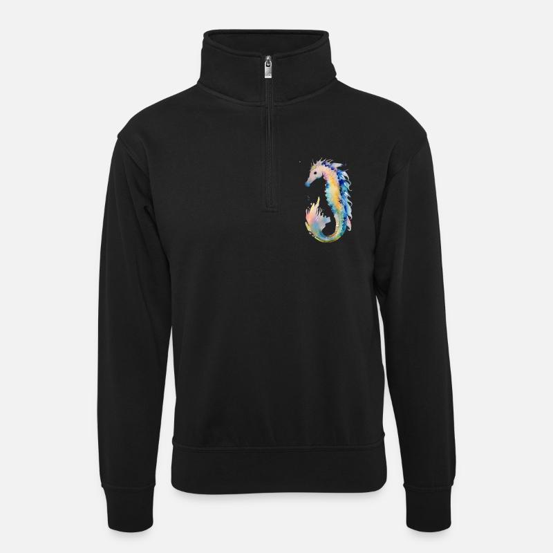 Seepferdchen - Unisex Pullover mit Zip-Kragen - Schwarz