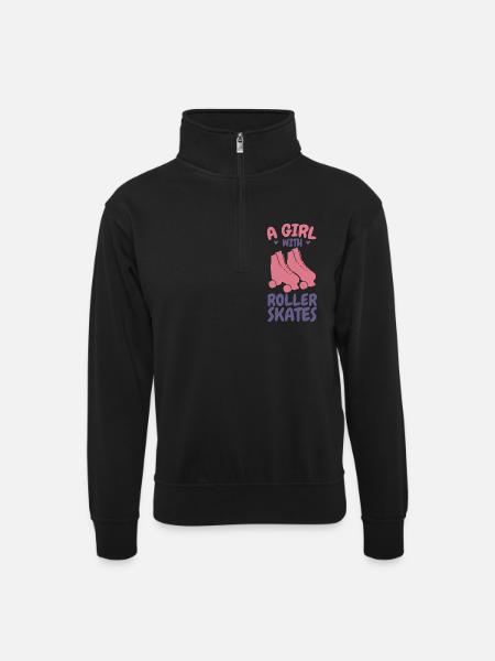 Ein Mädchen mit Rollschuhen - Unisex Pullover mit Zip-Kragen - Schwarz