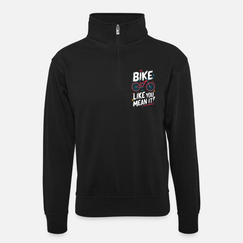 Dynamisches Fahrrad-Zitat-Design - Unisex Pullover mit Zip-Kragen - Schwarz