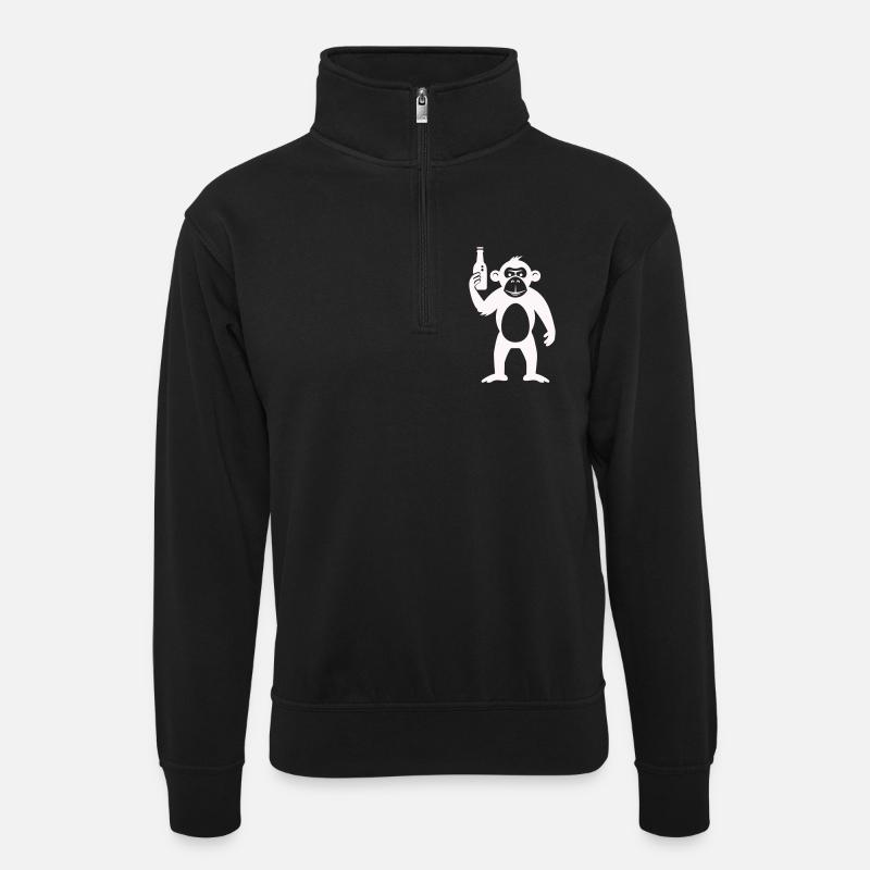 Humorous monkey with bottle - Unisex sweater with zip collar - black
