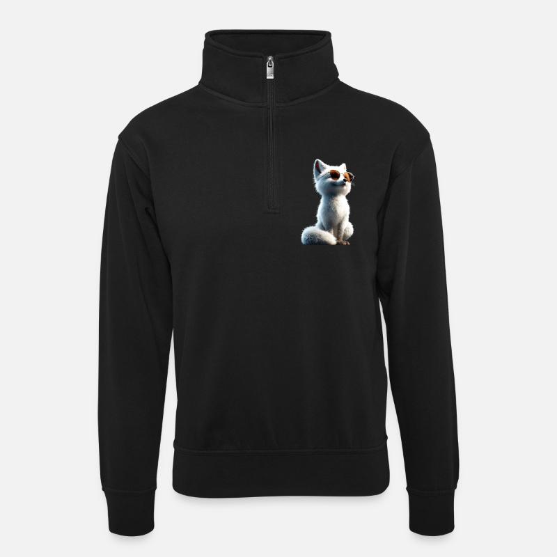 Polarfuchs Schneefuchs Eisfuchs Süßer Weißer Fuchs - Unisex Pullover mit Zip-Kragen - Schwarz