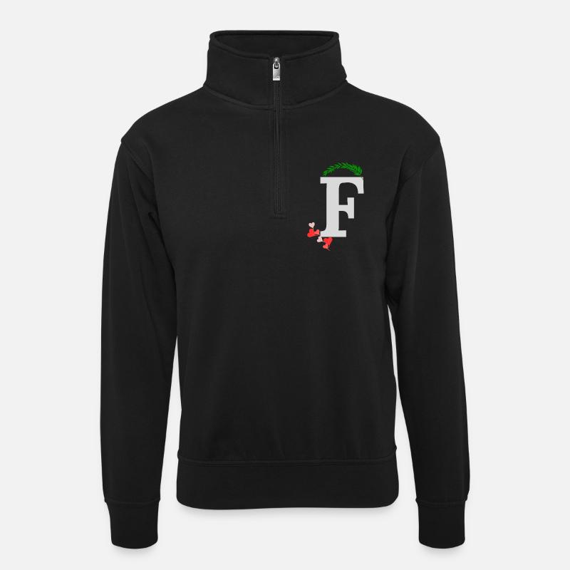 F - Unisex Pullover mit Zip-Kragen - Schwarz
