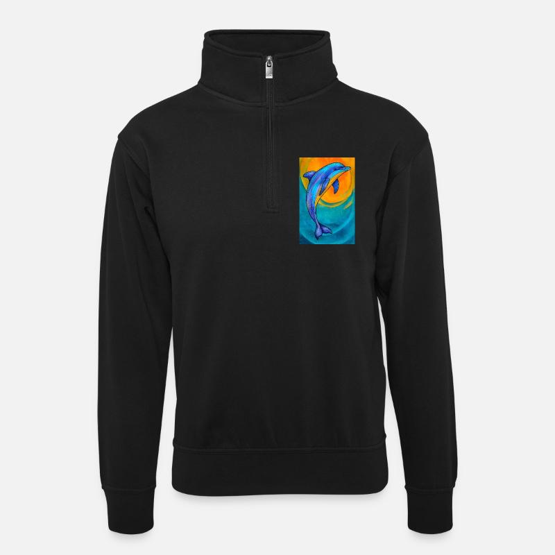 Delfin - Unisex Pullover mit Zip-Kragen - Schwarz