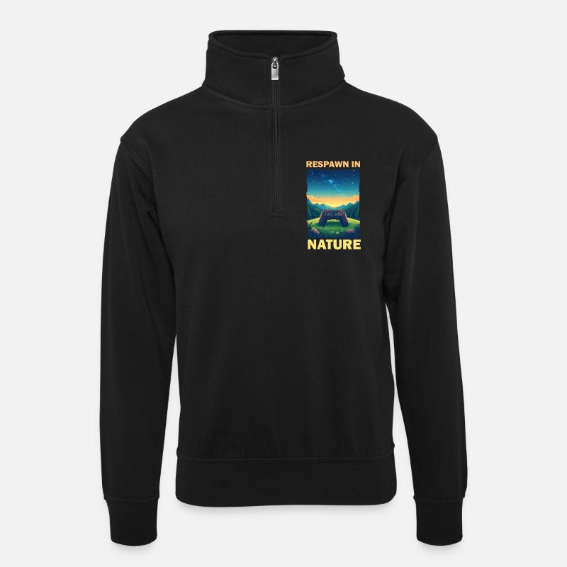 Gaming in Nature Illustration - Unisex Pullover mit Zip-Kragen - Schwarz