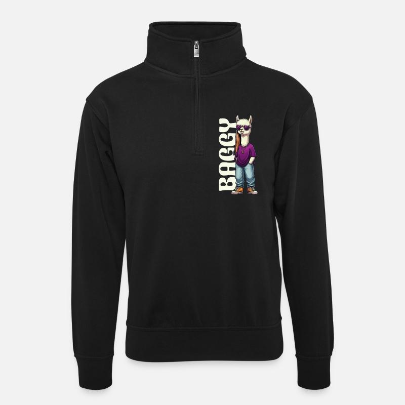 Baggy Alpaka - Unisex Pullover mit Zip-Kragen - Schwarz