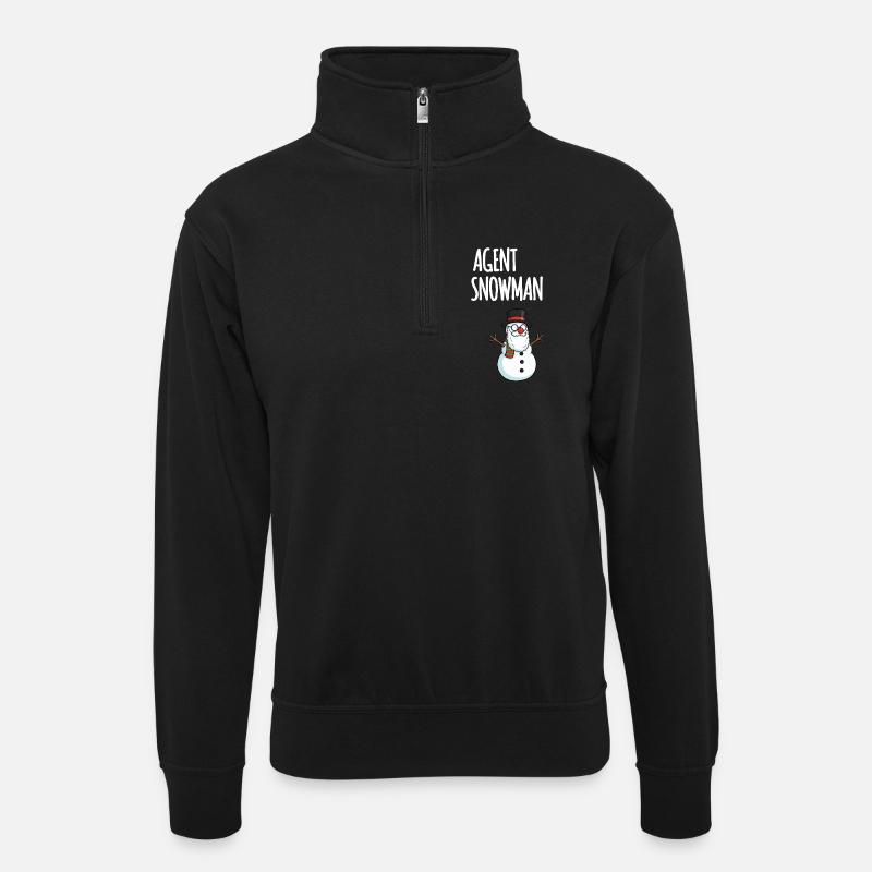 Agent Snowman - Unisex Pullover mit Zip-Kragen - Schwarz