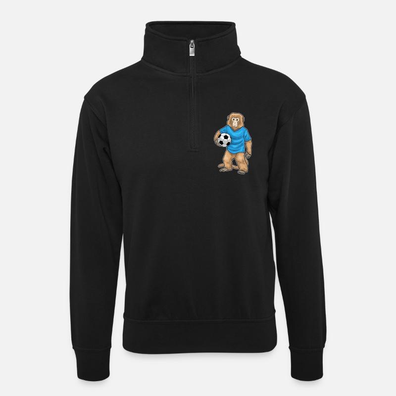 Affe Torwart Fußball Sport - Unisex Pullover mit Zip-Kragen - Schwarz