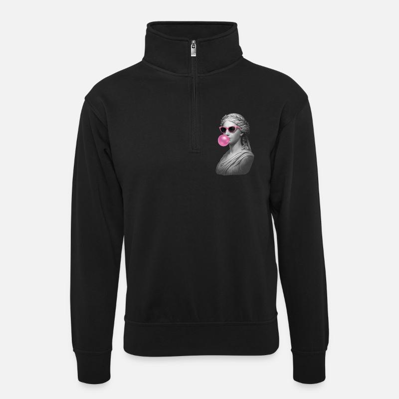 Hestia Kaugummi - Unisex Pullover mit Zip-Kragen - Schwarz