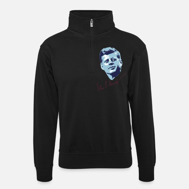JFK - Unisex Pullover mit Zip-Kragen - Schwarz