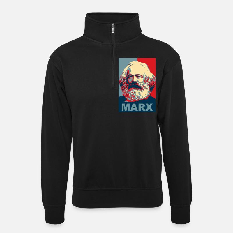Karl Marx - Unisex Pullover mit Zip-Kragen - Schwarz