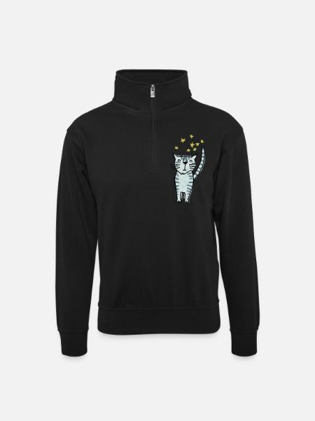 cat - Unisex sweater with zip collar - black
