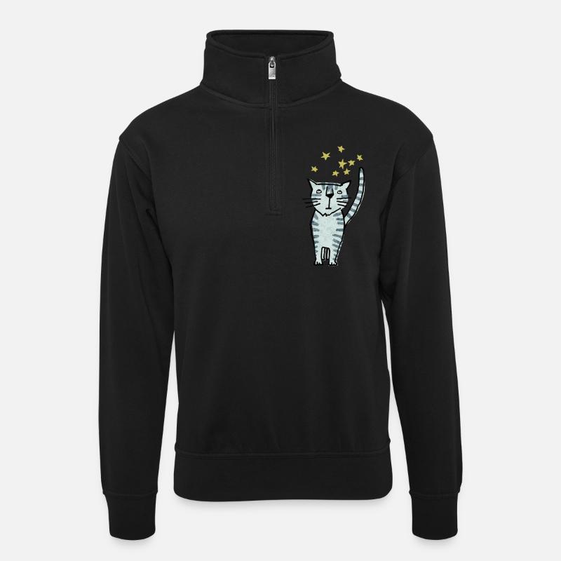 cat - Unisex sweater with zip collar - black