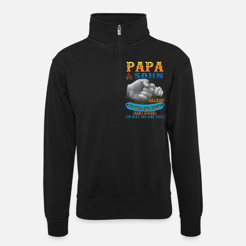 papa und sohn - Unisex Pullover mit Zip-Kragen - Schwarz