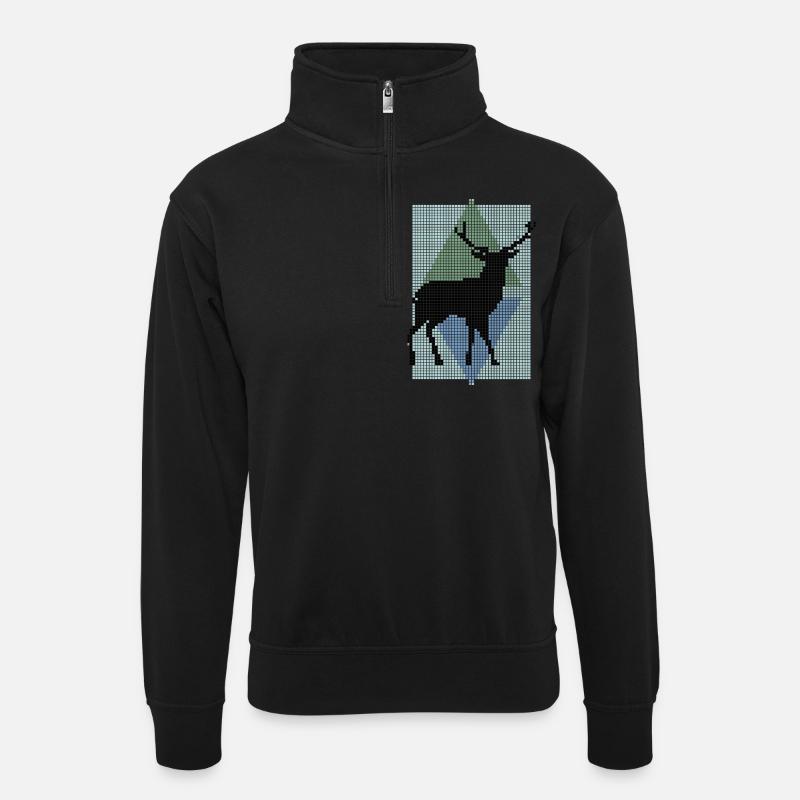 deer - Unisex sweater with zip collar - black