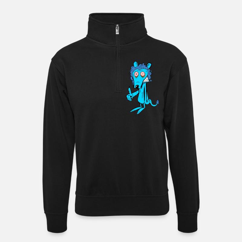Ängstlicher Löwe - Unisex Pullover mit Zip-Kragen - Schwarz