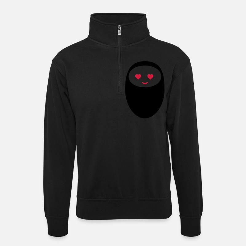 roboter_froehlich_02 - Unisex Pullover mit Zip-Kragen - Schwarz