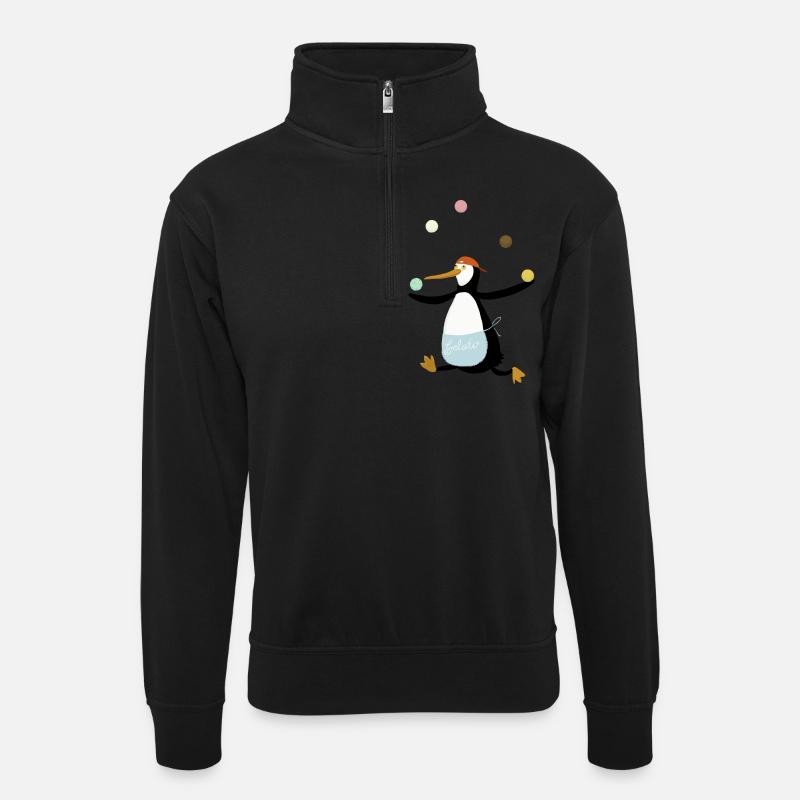 Pinguin jongliert Eis - Unisex Pullover mit Zip-Kragen - Schwarz