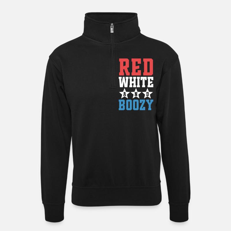 Red White and Boozy - Unisex sweater with zip collar - black