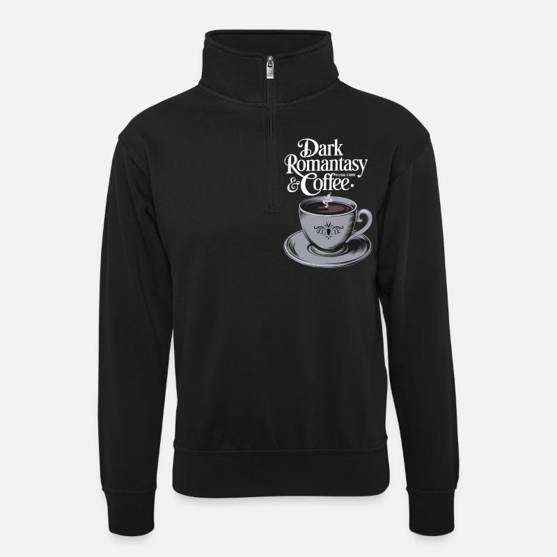 Dark Romantasy & Coffee - Unisex Pullover mit Zip-Kragen - Schwarz
