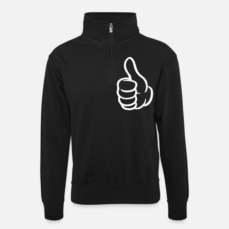 Daumen Hand Comic - Unisex Pullover mit Zip-Kragen - Schwarz