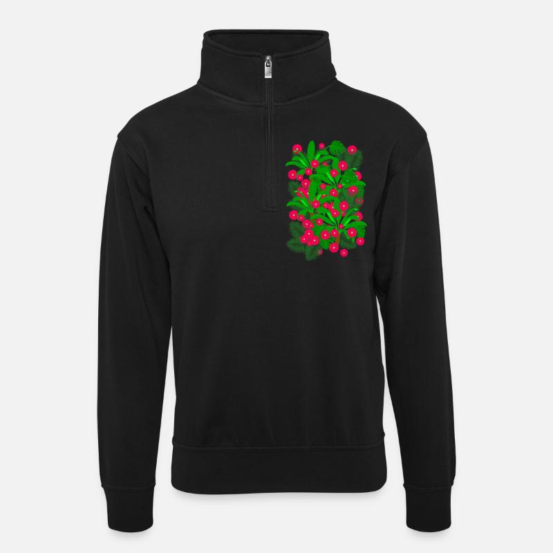 Blumen Wald - Unisex Pullover mit Zip-Kragen - Schwarz